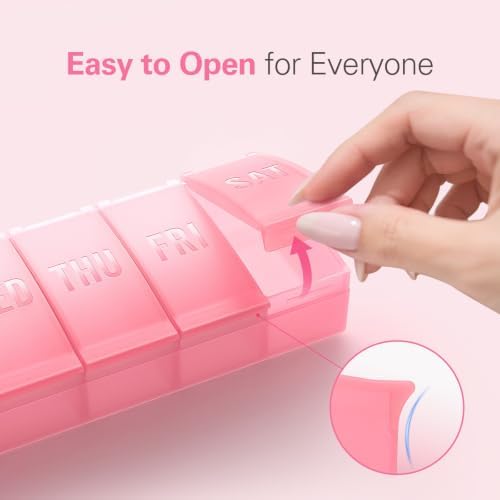Barhon Large Weekly Pill Organizer, Big Vitamin Organizer Case for 7 Day, Travel Medicine Pill Box to Hold Various Supplements and Fish Oil, Sakura Pink - Image 6