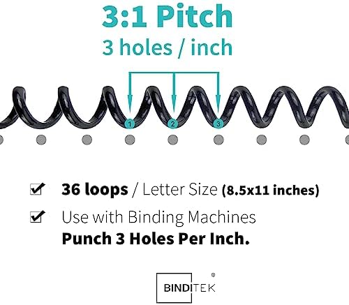 Binditek Plastic Spiral Binding Coils, Multi Size 3:1 Pitch, Black 60 Pack - Image 3