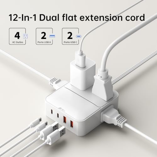Split Extension Cord 12FT(6FT Per Side) - Single 4 AC & 4 USB Ports - Image 5