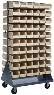 Quantum Storage QMD-36H-230IV Mobile Double Sided Gray Louvered Rack System with Bins, 36” L x 25” W 72” H, Ivory by QuantumStorageSystems