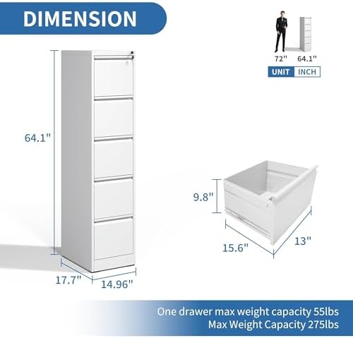 5 Drawer File Cabinet with Lock,Metal File Cabinet for Home Office - Image 3