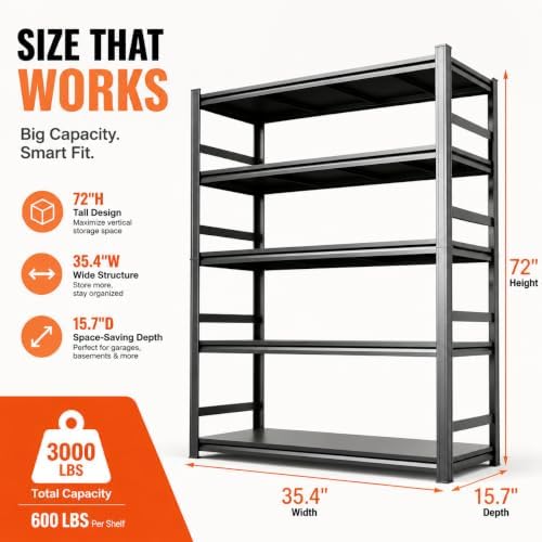 PRESTELION Garage Shelving 3000 LBS Adjustable Metal Storage Shelves - Image 3