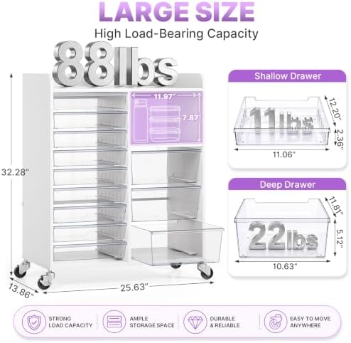APEXCHASER 12-Drawer Storage Cabinet with Wooden Top and Open Shelf, White - Image 3