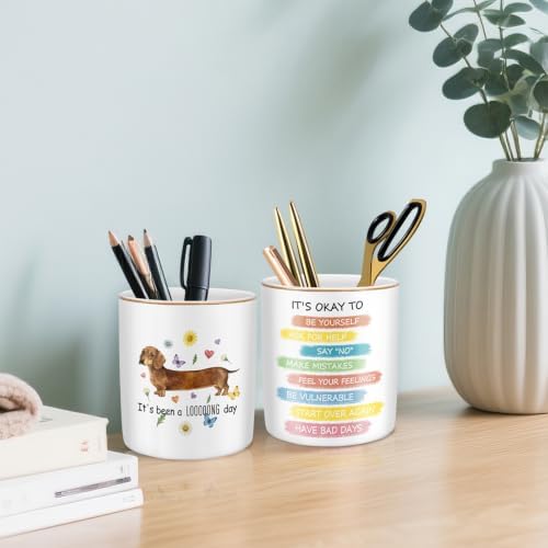 Large Capacity Pen Holder for Desk, Ceramic Pencil Holder Pen Cup Marker Holder Makeup Brush Holders, Desk Accessories & Workspace Organizers for Home, Office, Inspiring Words - Image 4