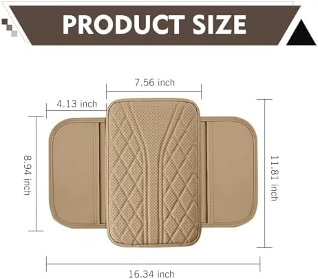 WZP Car Center Console Cover, Leather Arm Rest Cover with 2 Storage Bag, Console Cover for Car Storage Box Protector, Universal for Sedan SUV Truck (Beige) - Image 2