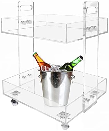 2-Tier Acrylic Cart Clear Acrylic Rolling Nightstand on Wheels Modern Side/End for Bedroom Bedside for Home Small Spaces Dining Room Tea Wine Holder Serving Cart Furniture - Image 2