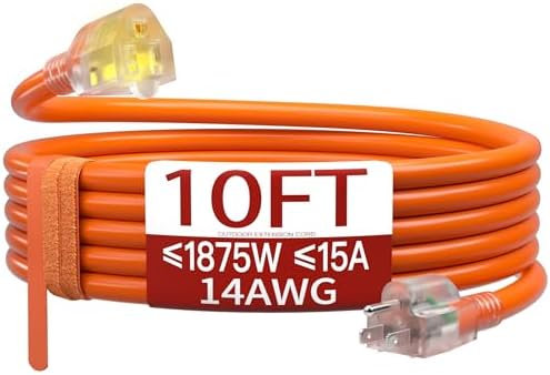 Skrizcable 14/3 10 FT Extension Cord Outdoor, Power Cord Orange by Skrizcable