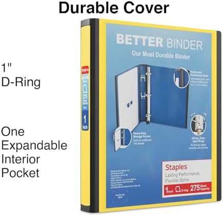 Staples Better View 1-Inch D-Ring Binder, Yellow, Clear Overlay - Image 2