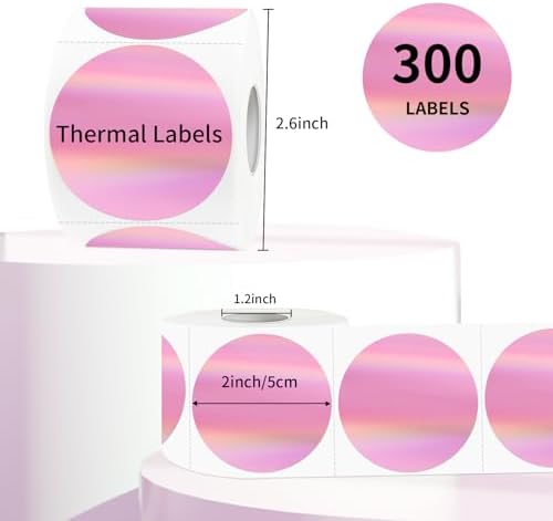 2" Circle Holographic Thermal Label Stickers Pink, Round Printable Rainbow Thermal Sticker for Gift Wrapping, Self-Adhesive/Perforation Line Design - Image 2