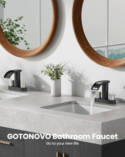 gotonovo 4’’ Centerset Bathroom Sink Faucet Waterfall Black&Brushed Nickel - Image 2