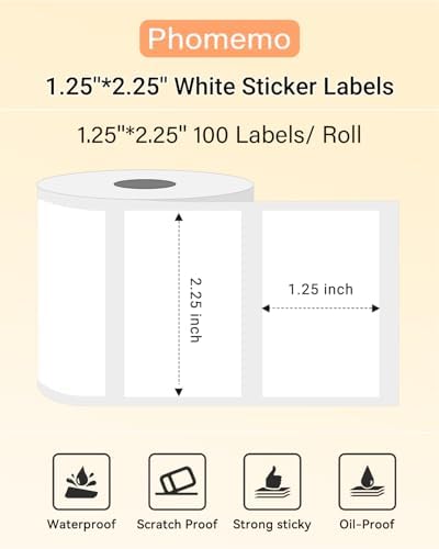 Phomemo Genuine 2.25"x1.25" White Thermal Labels, Self-Adhesive Sticker Label, Rectangle Direct Thermal Printer Labels for Phomemo 241bt, D450BT, 520bt Label Printer, 1000 Sheets/Roll, White - Image 2