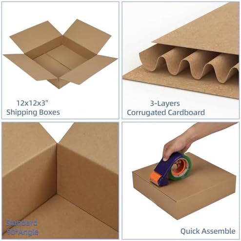 Hoikwo 12x12x3 Large Thin Brown Shipping Boxes Set of 15 - Image 4