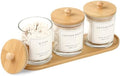 eggs sound 3 Pack Qtip Holder - Bathroom Organizers and Storage, Cotton Round Pad Swab Holder Dispenser Floss Pick Holder with Tray, Glass Apothecary Jars with Lids, Cotton Ball Container - Clear by Eggs+sound