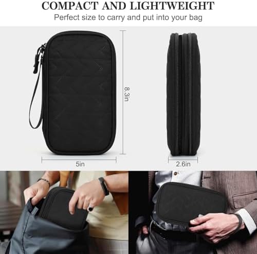 FYY Electronic Organizer, Travel Tech Pouch Bag, Medium, Black Quilted - Image 2