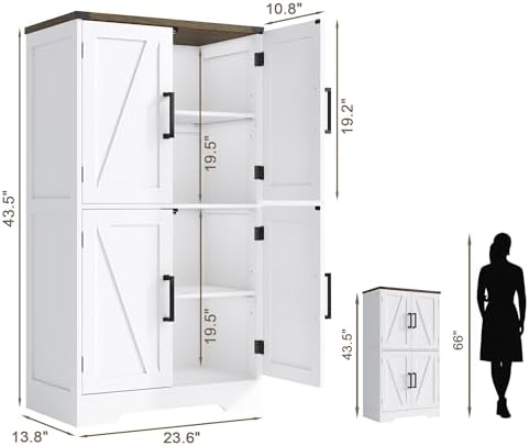 Treocho Farmhouse Bathroom Floor Cabinet with Adjustable Shelves - Image 2