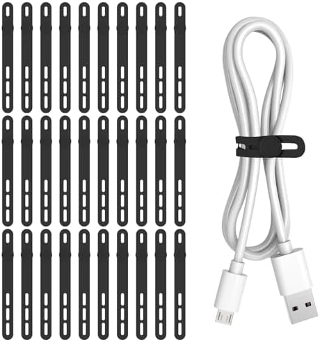 Donruby 30Pcs Silicone Cable Ties, Reusable Cord Organizer Straps, Black by Donruby