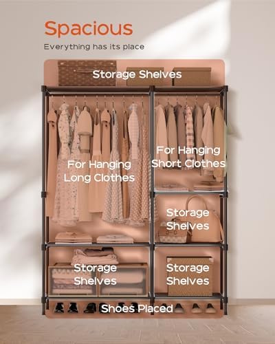 CASAMAYA Clothes Rack, Portable Closet, 44.9 Inch Large Capacity Wardrobe Closet, Clothes Storage Organizer with Shelves and 2 Hanging Rods, Easy to Assembly, Black PCT021B01 - Image 4