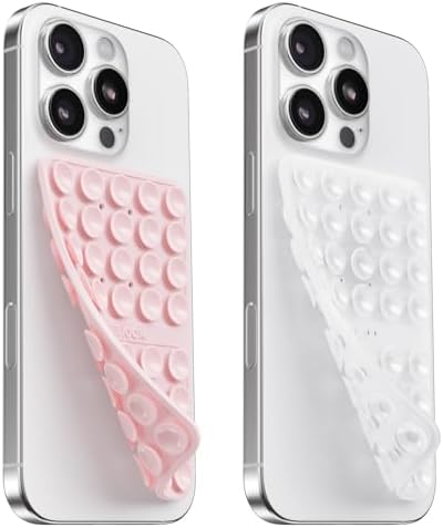 2PCS Silicone Suction Cup Phone Case Mount Double Sided, Hands-Free Phone Accessories Holder for Selfies and Videos, Silicon Sticky Phone Grip for iPhone and Android, Transparent&Light Pink by KlearlookMaximizedClarity