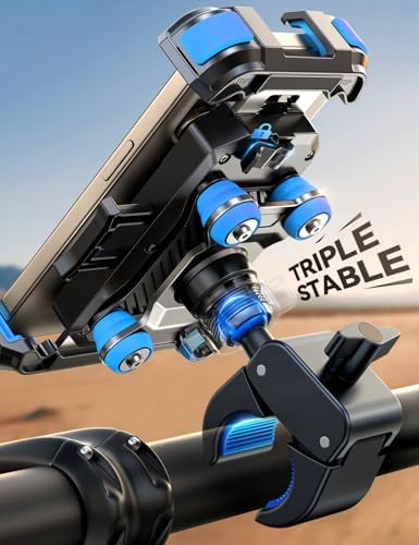 JOYROOM Motorcycle Phone Mount Holder - [Dual Vibration Dampener] 150mph Anti-Shock Phone Holder for Motorcycle [Upgrade Metal Handlebar Clamp] - Bicycle Bike Phone Holder Mount for 4.7-7" Phones,Blue - Image 5