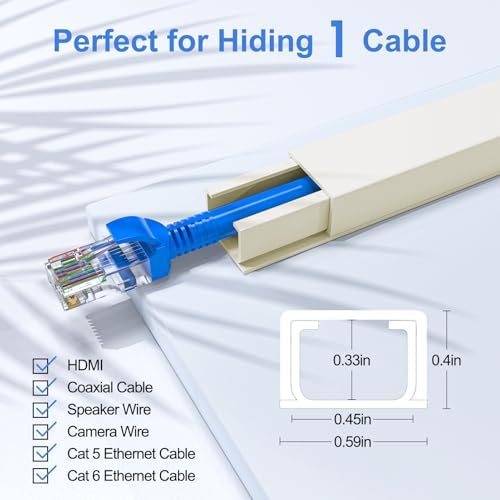 Yecaye Cord Hider, 113in One-Cord Cable Raceways, W0.59in H0.4in, Beige - Image 2