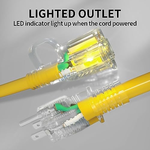 POWGRN 100 FT 12/3 Outdoor Extension Cord Waterproof, Heavy Duty Power Cord - Image 2