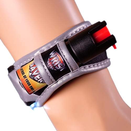 Police Strength OC Pepper Spray for Running, Lightweight Compact Self Defense Wristband Ideal for Women Runners, Joggers & Walkers w/ID Card, LED Light & Reflective Edging by PersonalSaver