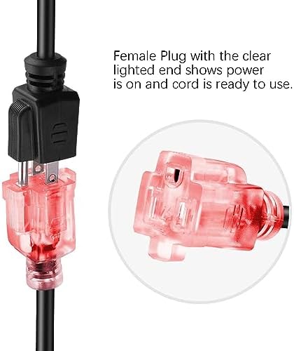 Miady Short Power Extension Cord Outlet Saver, Female Plug with Lighted End 16AWG/13A, 3 Prong (4 Pack, Black, 8 Inch) - Image 2