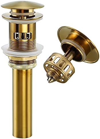 Bathroom Sink Drain Stopper Pop Up Drain,Swhyger Brushed Gold Sink Drain Assembly with Overflow,Bathroom Drain Hole Utility Sink Brass,83606-1BG. by SWHYGER