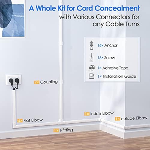 Yecaye TV Cord Hider, 125in Cord Cover, W1.18in H0.6in, White - Image 4