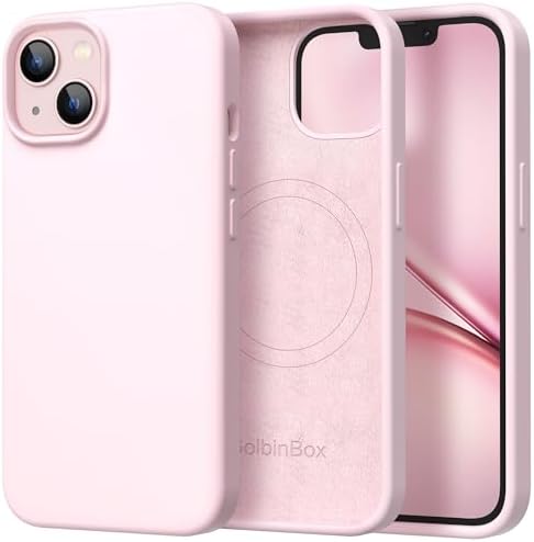 GolbinBox Magnetic for iPhone 13/14 Case, Silicone Cover, Chalk Pink by GolbinBox