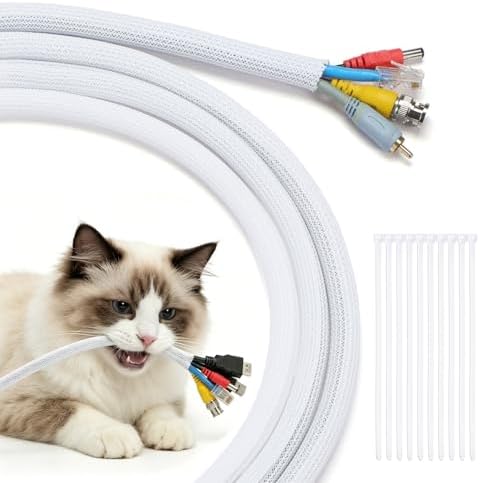 Yecaye 30ft - 1/2 inch Cord Protectors from Pets no Chew, White by Yecaye