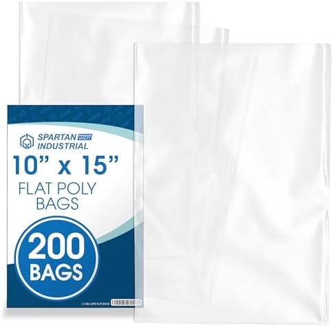 10" X 15" Open-End Flat Poly Bags (200 Count) - 1.1 Mil Plastic Clear Bags by SpartanIndustrial