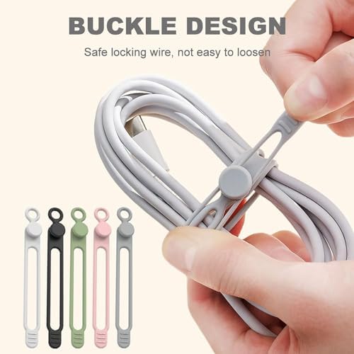 Data Cable Organizer, 2026 Upgrade Silicone Headphone Organizer, Silicone Cable Ties Reusable Cable Management Organizer Multipurpose Elastic Cord Organizer for Bundling and Fastening Cable (20Pcs) - Image 3