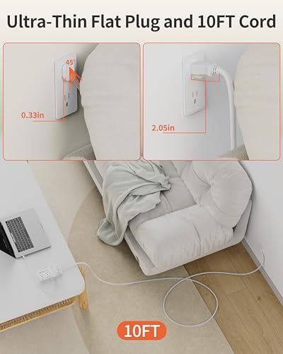DEPOW 10Ft Extension Cord,Flat Plug Power Strip,8 AC & 4 USB Ports (2USB C) - Image 4