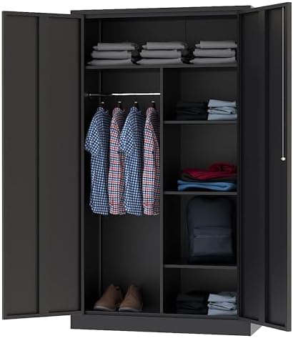 Letaya Metal Storage Cabinets Locker with Lock Door, 72'' Clothing Coat Steel Storage Freestanding Wardrobe for Office, Home, School, Employee,Gym,Fire Department (Black) by LetayaMetalCabinets