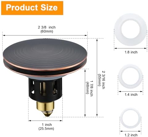TIORIY Bathroom Sink Stopper, Pop Up Sink Drain Plug, Oil Rubbed Bronze - Image 3
