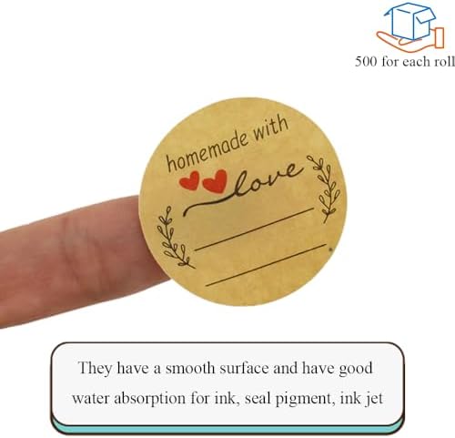 HAHIYO 1.5Inch 500P Round Natural Brown Kraft Stickers - Blank Kraft Labels Stickers Roll with Line to Write On, Homemade with Love Dot Stickers for Jar Canning Labels Price Tags Store Organizing - Image 5