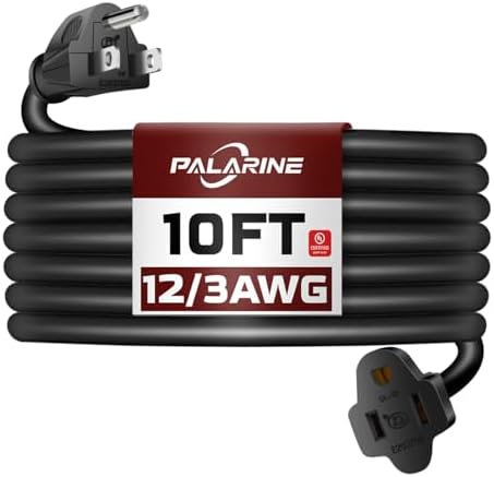 10 Ft Black Outdoor Extension Cord, 12 Gauge Heavy Duty Power Cord by PALARINE