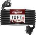 10 Ft Black Outdoor Extension Cord, 12 Gauge Heavy Duty Power Cord by PALARINE