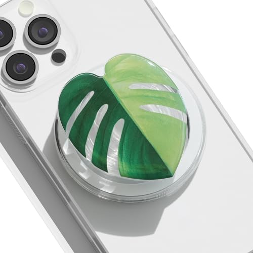 OnTheGrip Compatible with Magsafe Magnetic Cute Acrylic Tropical Leaf Design Collapsible Mobile Phone Grip Stand Holder for Smartphone Tablet Cell Phone Accessory (Aurea Monsera) by OnTheGripofficial