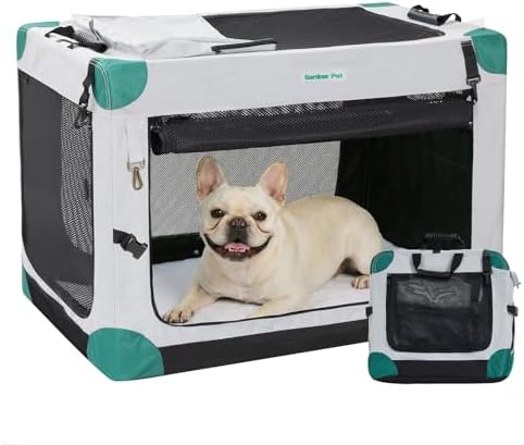 Gardner Pet Soft Collapsible Dog Crate - 26 Inch Portable Travel Dog Crate for Puppy/Small Dogs Indoor & Outdoor, 3-Door Pet Crate with Durable Mesh Windows & Storage Bag, Grey by GardnerPet