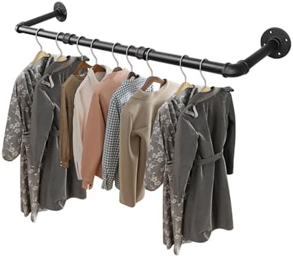Livabber Industrial Pipe Clothes Rack, Heavy Duty Detachable Iron Garment Rack Wall Mounted, Rustic Saving Space Clothes Bar Multi-Purpose Hanging Rod for Bedroom, Closet, Black (36 Inch) by Livabber