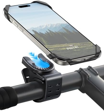 Pnitri 2026 New Upgraded Bike Phone Holder Handlebar - 1S Quick Install, Motorcycle Phone Mount, Bicycle Phone Holder fit Large Phone Case for iPhone Samsung (Black Grey Silicone 2-Pack) by Pnitri