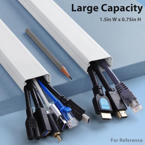 ZhiYo 63in White Cord Cover, TV Cord Hider for Wall Mount, 1.5inW x 0.75inH - Image 2