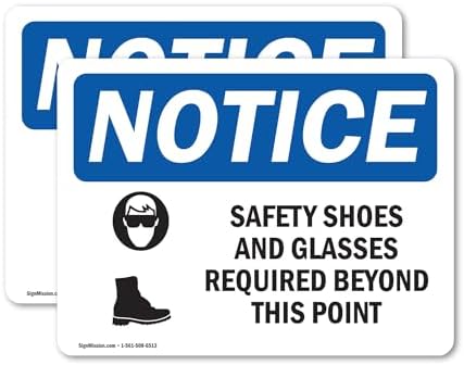 (2 Pack) Safety Shoes And Glasses Required Sign With Symbol OSHA Notice Sign 14 Inch X 10 Inch Vinyl Label Decal Sticker Weather Resistant, UV Protected for Workplace, Business, and Construction Site, Made in the USA by SignMission