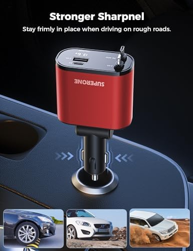 [Upgraded] SUPERONE Retractable Car Charger 4 in 1 Fast Car Phone Charger - Image 2