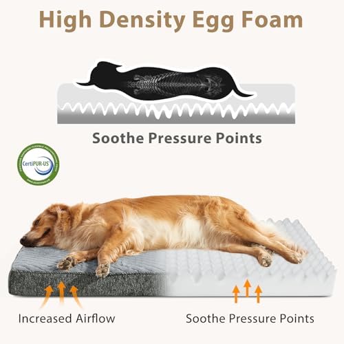 JOEJOY XL Dog Beds Large Sized Dog, Orthopedic Big Dogs Crate Bed with Washable Removable Cover, Extra Thick Egg-Crate Memory Foam Pet Beds up to 80 lbs, Light Grey, 41"x27" - Image 3