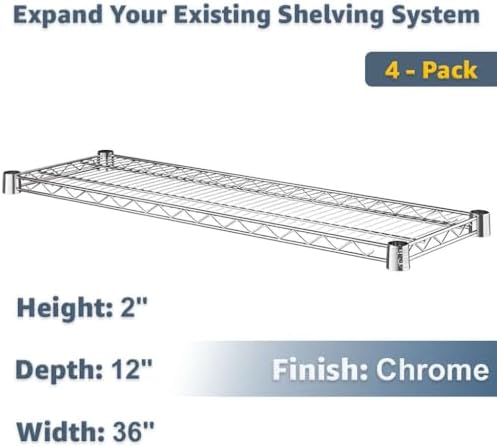 NSF Chrome Wire Shelving 12"x36" (4-Pack) Heavy Duty Metal Replacement Shelves for Rack - Image 2