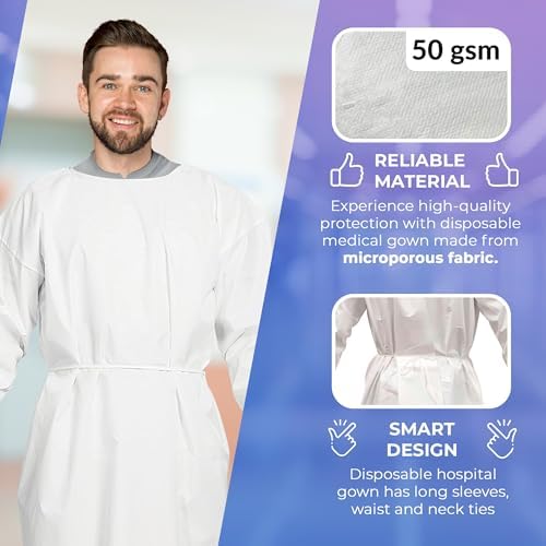 AMZ Medical Supply Disposable Isolation Gown, 2X-Large, White Microporous 50 GSM, Elastic Wrists, Thumb Loops, Waist and Neck Ties, No Pockets, Unisex Fit - Image 3