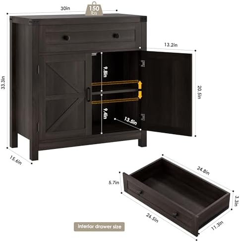 HOSTACK Kitchen Storage Cabinet, Farmhouse Coffee Bar Cabinet, Dark Brown - Image 3